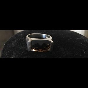 925 checkerboard cut smoky quartz sterling ring